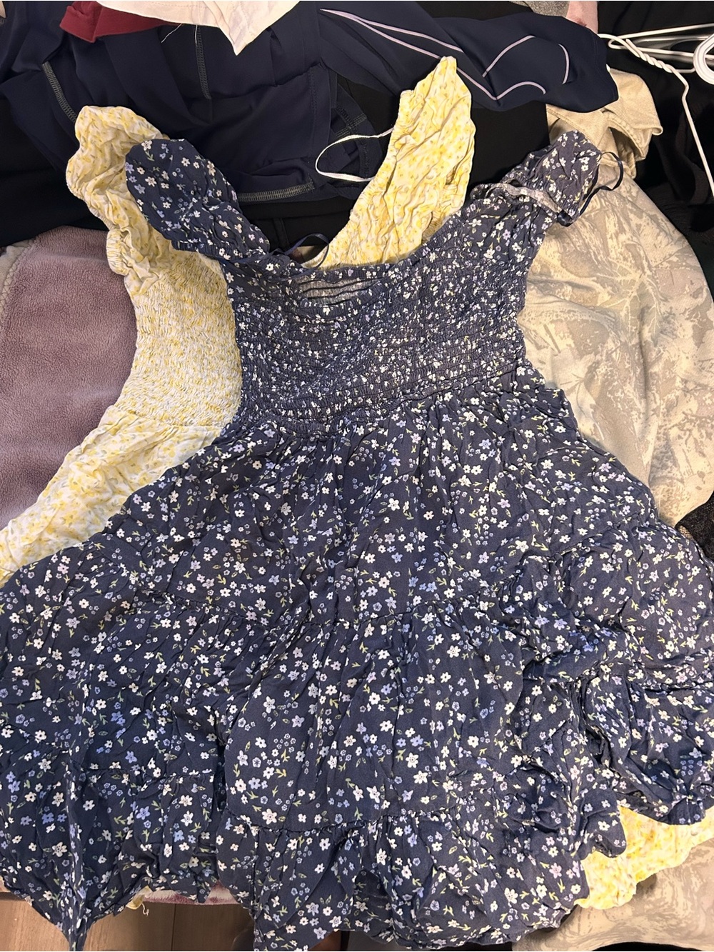 Aeropostale Navy Blue Floral Smocked Tiered Sundress